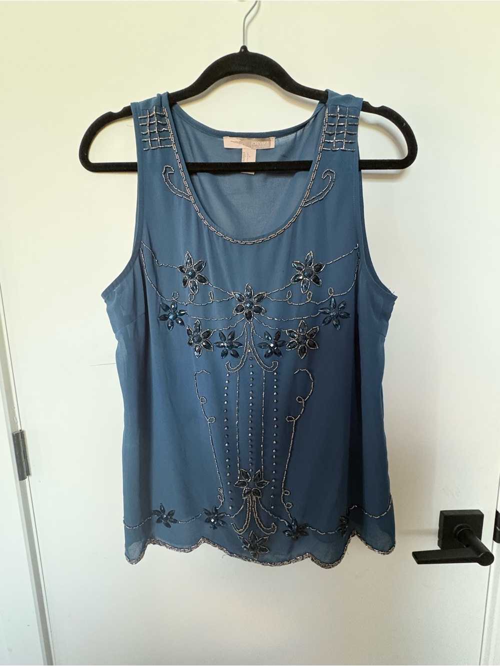 Embellished Blue Sleeveless Beaded top
